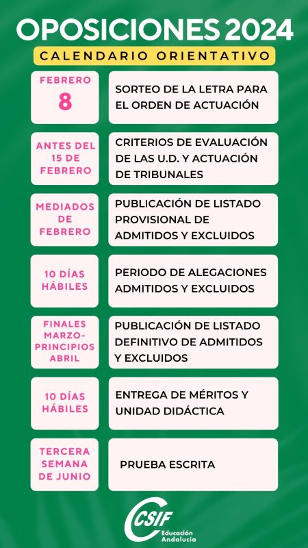 Andalucía Educación - Oposiciones 2024 - Calendario Orientativo Del ...